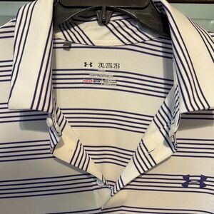 Under Armour Navy and White Striped Polo